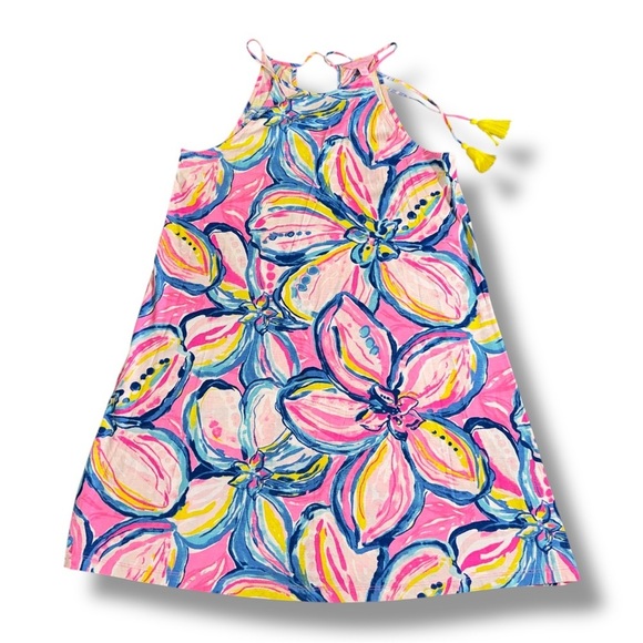 Lilly Pulitzer Margot Dress M Halter Sundress Mini Swing Dress Floral Pink Blue - Picture 2 of 11